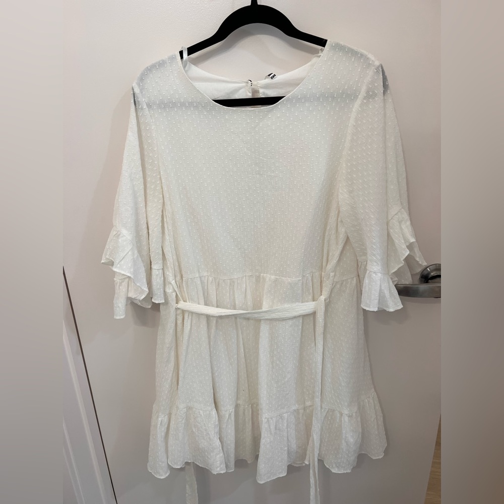 Mid Sleeve White Dress
